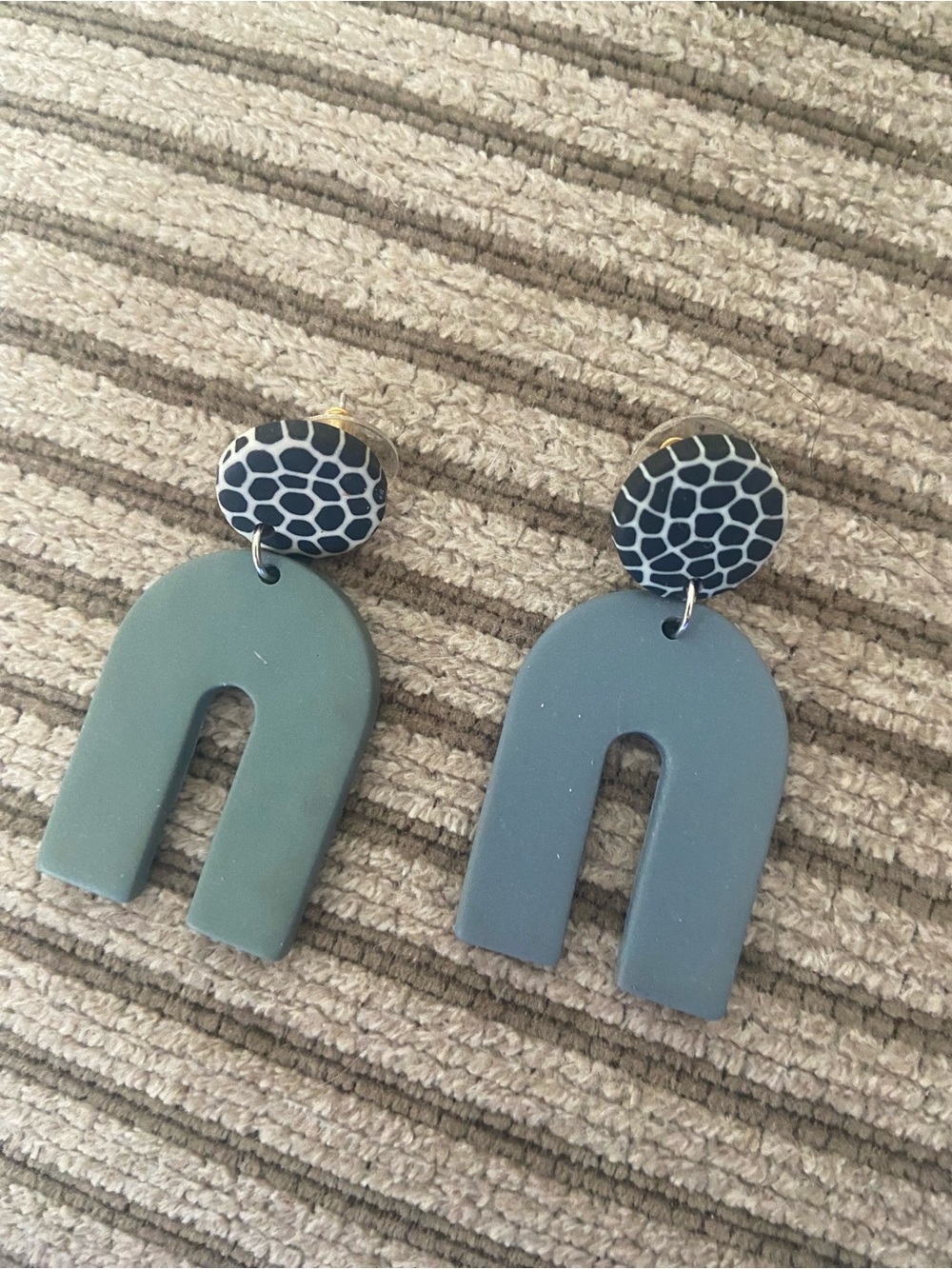 Modern Arch Drop Earrings in Muted Sage and Charcoal